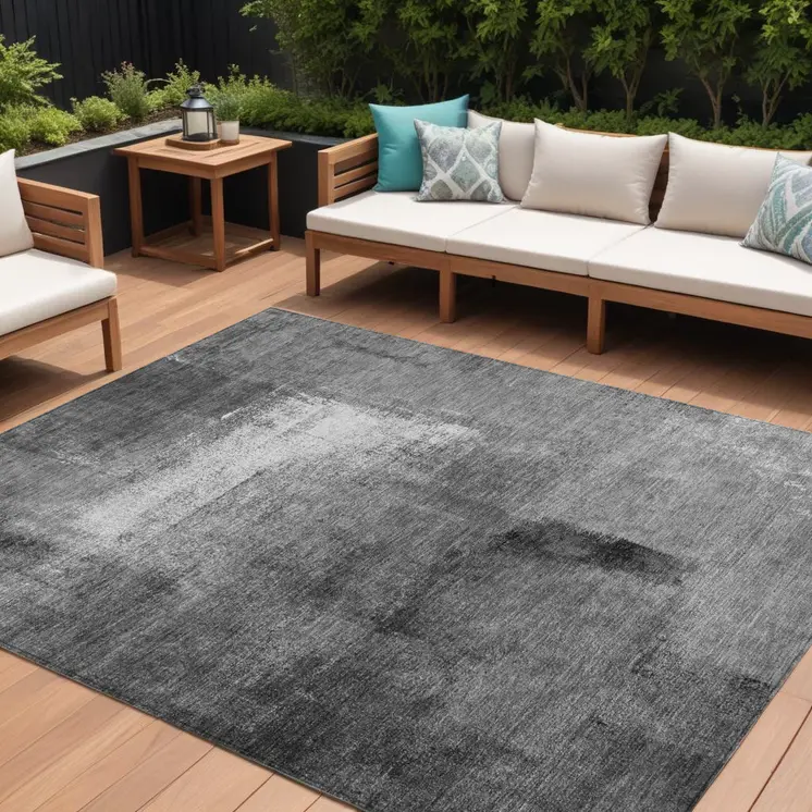 10' X 14' Gray Silver And Charcoal Abstract Washable Indoor Outdoor Area Rug