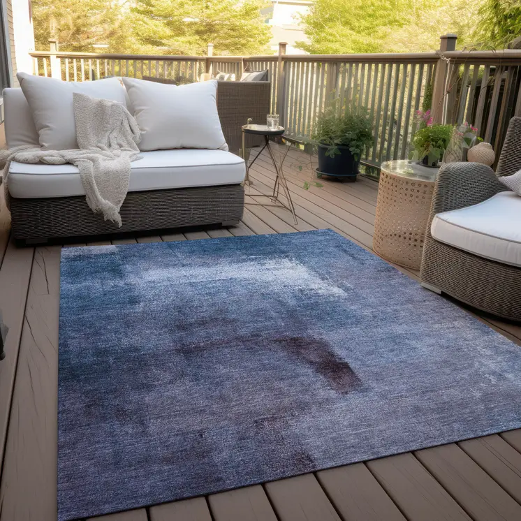 5' X 8' Navy Blue And Sky Blue Abstract Washable Indoor Outdoor Area Rug