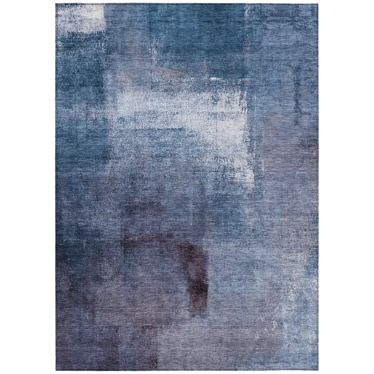 5' X 8' Navy Blue And Sky Blue Abstract Washable Indoor Outdoor Area Rug