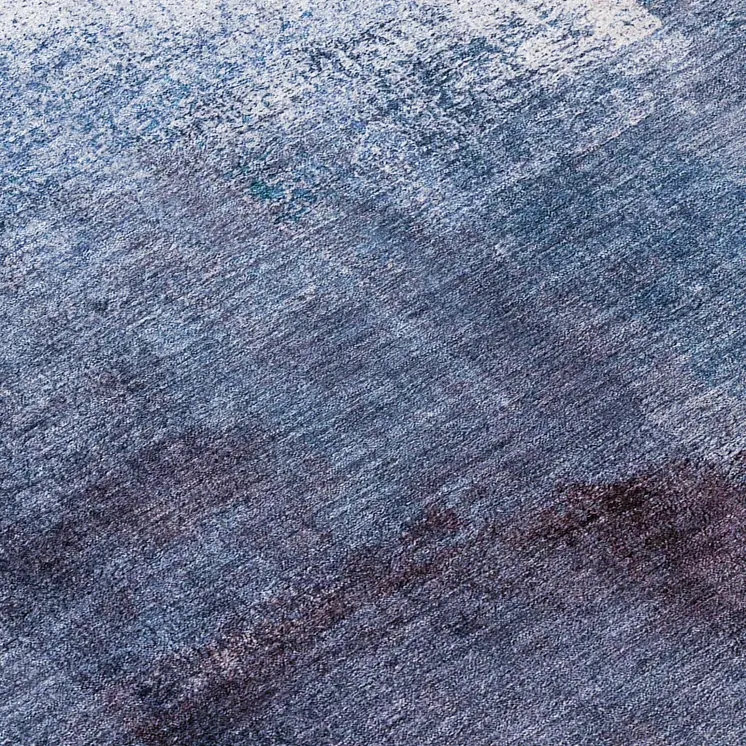8' Navy Blue And Sky Blue Round Abstract Washable Indoor Outdoor Area Rug