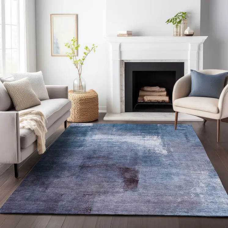 8' X 10' Navy Blue And Sky Blue Abstract Washable Indoor Outdoor Area Rug