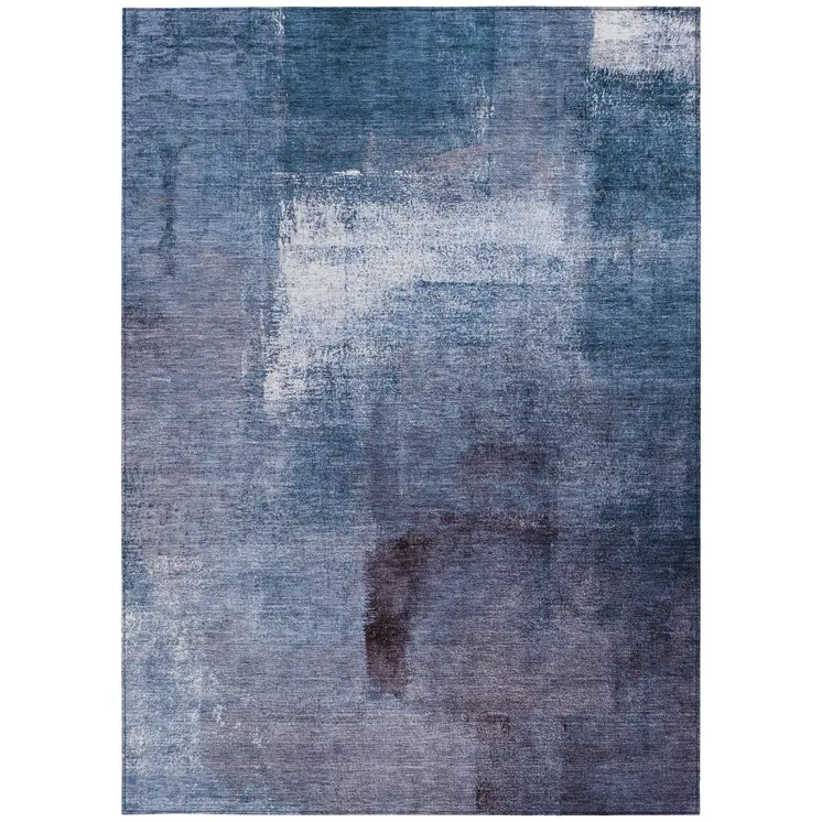 10' X 14' Navy Blue And Sky Blue Abstract Washable Indoor Outdoor Area Rug
