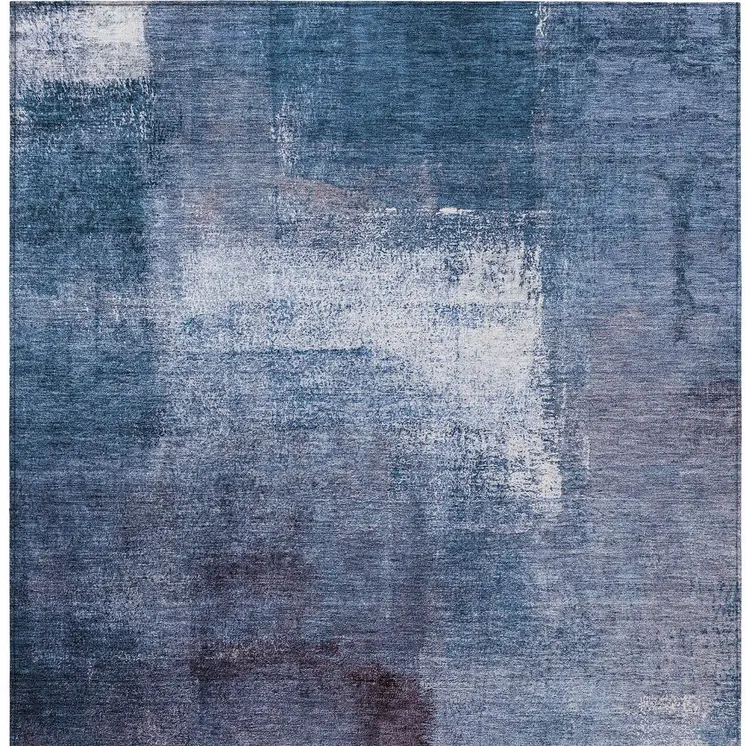 10' X 14' Navy Blue And Sky Blue Abstract Washable Indoor Outdoor Area Rug