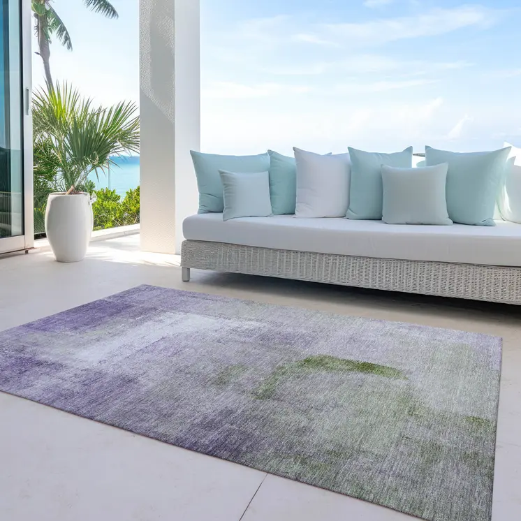 5' X 8' Purple Lavender And Green Abstract Washable Indoor Outdoor Area Rug