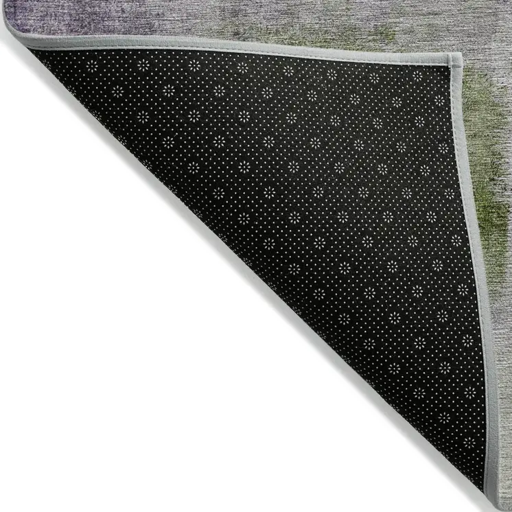 5' X 8' Purple Lavender And Green Abstract Washable Indoor Outdoor Area Rug