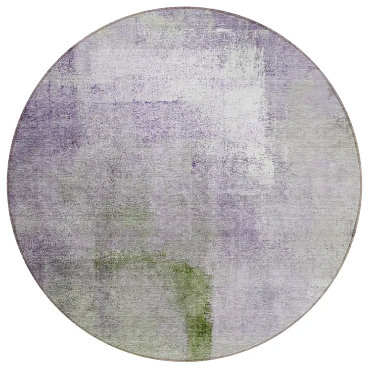 8' Purple Lavender And Green Round Abstract Washable Indoor Outdoor Area Rug