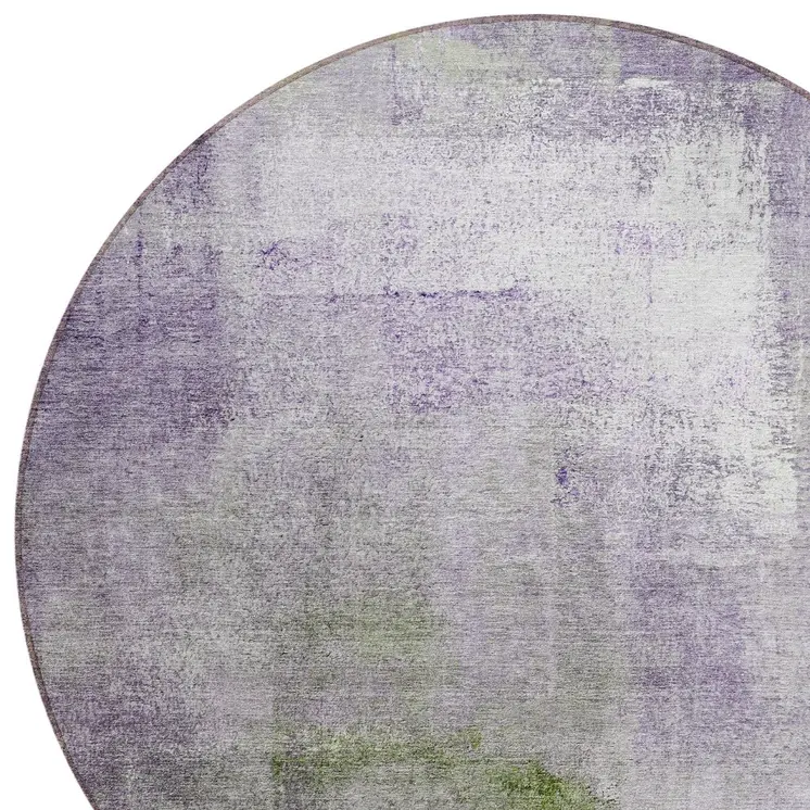 8' Purple Lavender And Green Round Abstract Washable Indoor Outdoor Area Rug