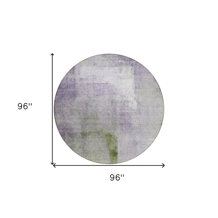 8' Purple Lavender And Green Round Abstract Washable Indoor Outdoor Area Rug
