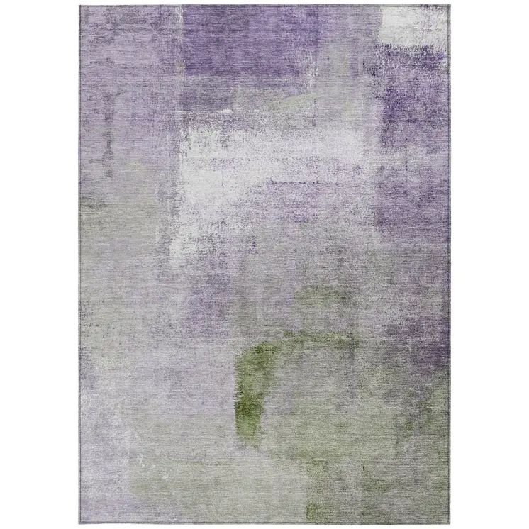 8' X 10' Purple Lavender And Green Abstract Washable Indoor Outdoor Area Rug