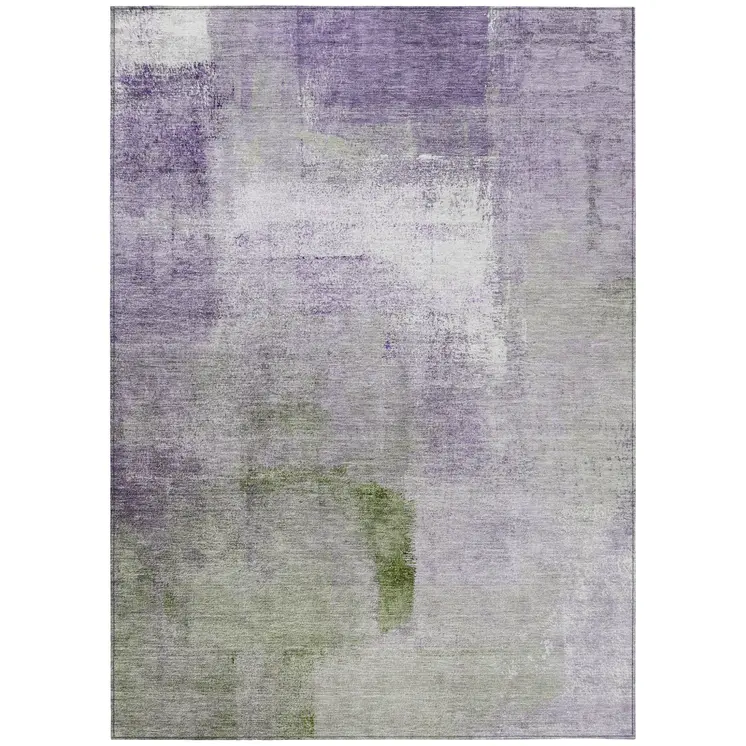 8' X 10' Purple Lavender And Green Abstract Washable Indoor Outdoor Area Rug