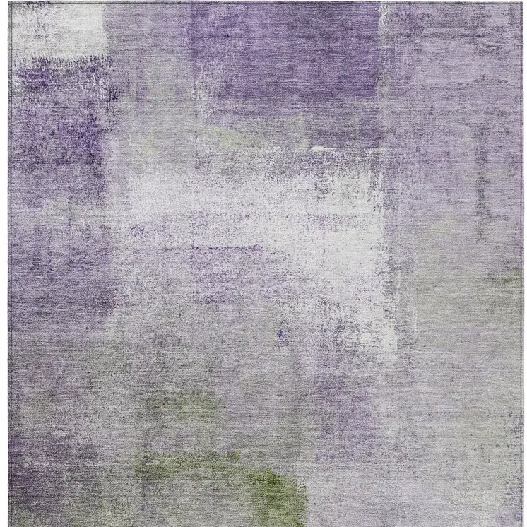 8' X 10' Purple Lavender And Green Abstract Washable Indoor Outdoor Area Rug