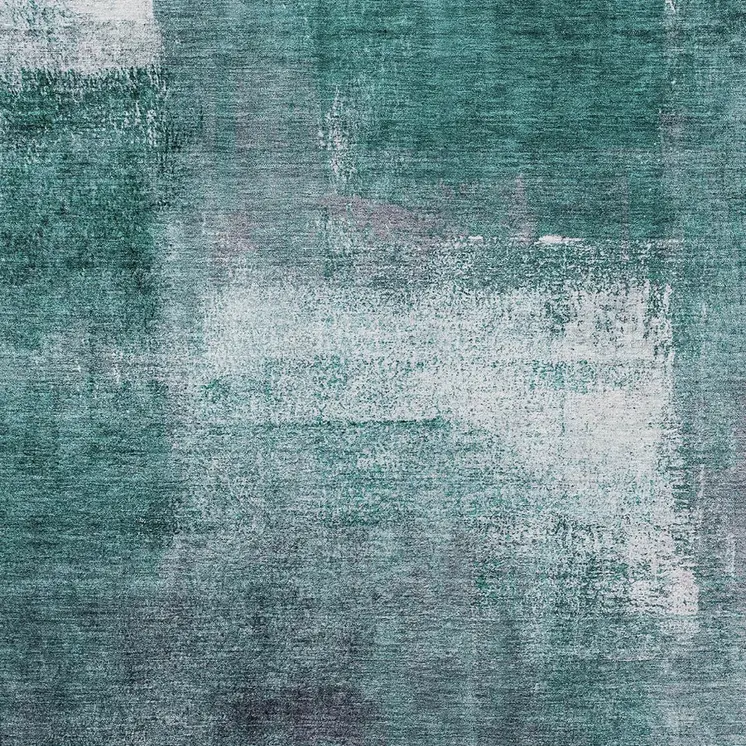 3' X 5' Teal Blue Aqua And Ivory Abstract Washable Indoor Outdoor Area Rug