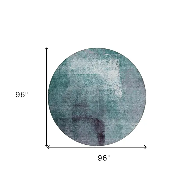 8' Teal Blue Aqua And Ivory Round Abstract Washable Indoor Outdoor Area Rug