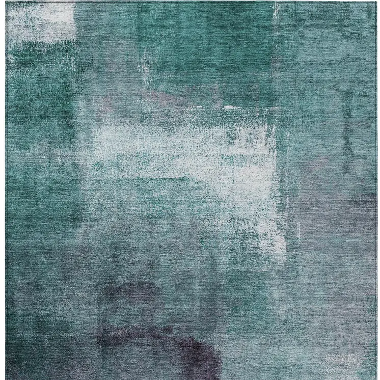 10' X 14' Teal Blue Aqua And Ivory Abstract Washable Indoor Outdoor Area Rug