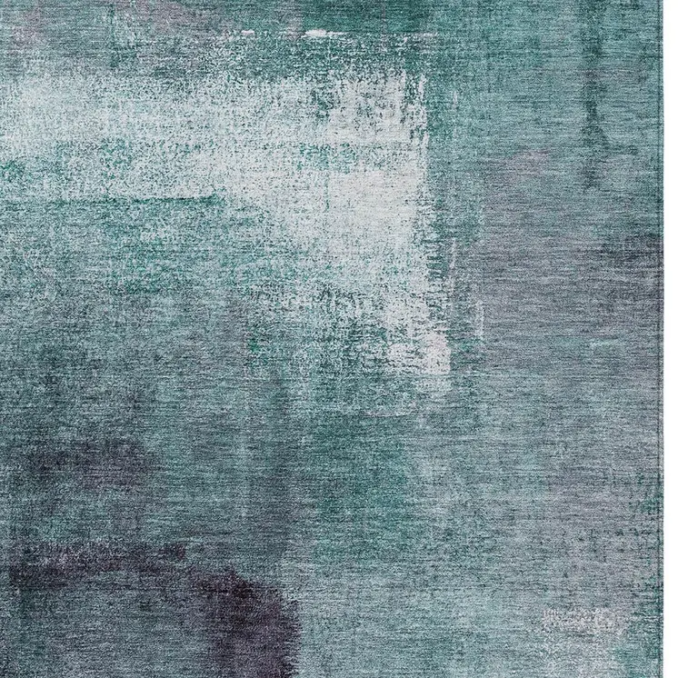 10' X 14' Teal Blue Aqua And Ivory Abstract Washable Indoor Outdoor Area Rug