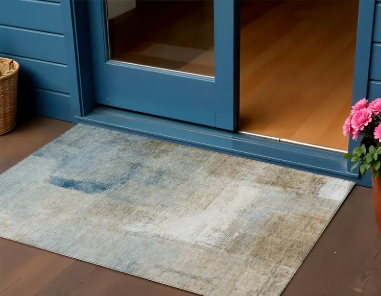 3' X 5' Taupe Beige And Ivory Abstract Washable Indoor Outdoor Area Rug