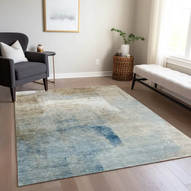 3' X 5' Taupe Beige And Ivory Abstract Washable Indoor Outdoor Area Rug