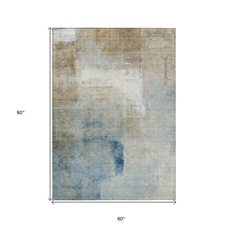 5' X 8' Taupe Beige And Ivory Abstract Washable Indoor Outdoor Area Rug