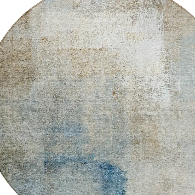 8' Taupe Beige And Ivory Round Abstract Washable Indoor Outdoor Area Rug