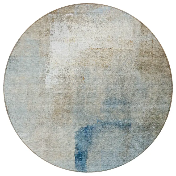 8' Taupe Beige And Ivory Round Abstract Washable Indoor Outdoor Area Rug