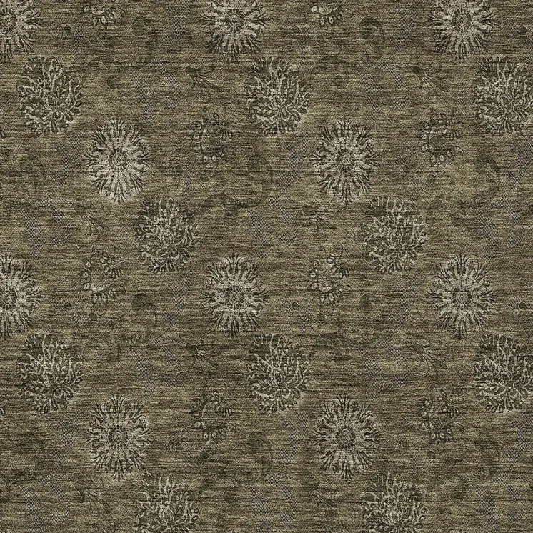 3' X 5' Brown And Beige Floral Washable Indoor Outdoor Area Rug