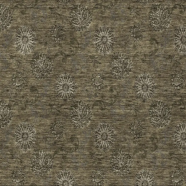 5' X 8' Brown And Beige Floral Washable Indoor Outdoor Area Rug