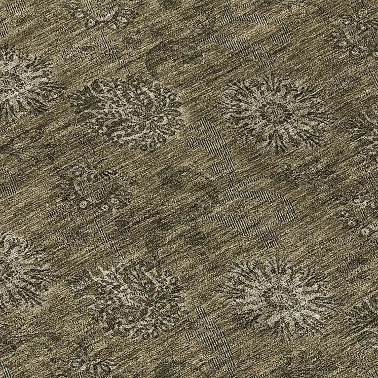8' Brown And Beige Round Floral Washable Indoor Outdoor Area Rug