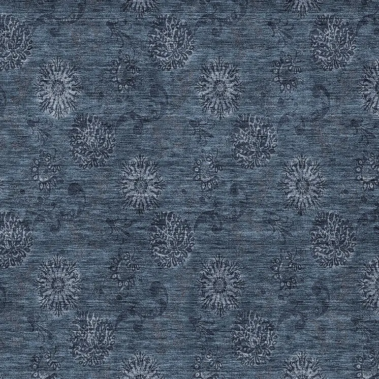 5' X 8' Blue And Navy Blue Floral Washable Indoor Outdoor Area Rug