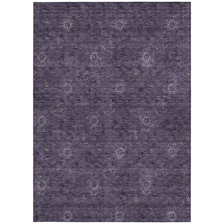 3' X 5' Eggplant And Purple Floral Washable Indoor Outdoor Area Rug