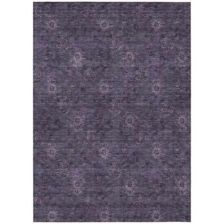 3' X 5' Eggplant And Purple Floral Washable Indoor Outdoor Area Rug