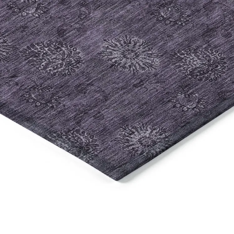 3' X 5' Eggplant And Purple Floral Washable Indoor Outdoor Area Rug
