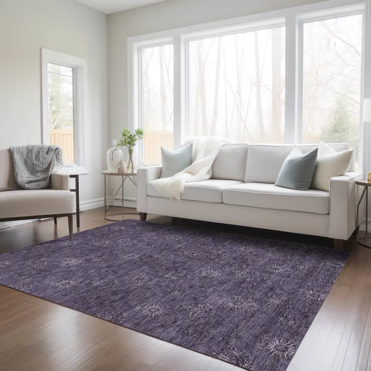 3' X 5' Eggplant And Purple Floral Washable Indoor Outdoor Area Rug
