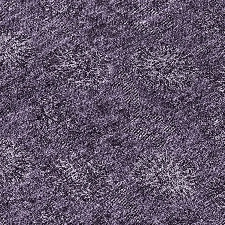 8' Eggplant And Purple Round Floral Washable Indoor Outdoor Area Rug