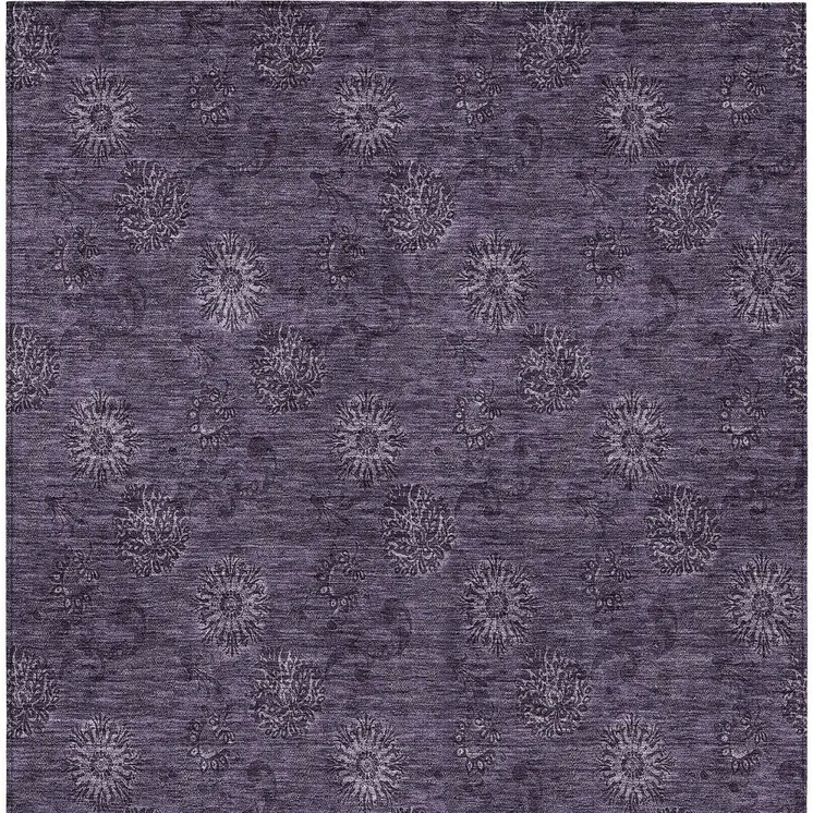 10' X 14' Eggplant And Purple Floral Washable Indoor Outdoor Area Rug