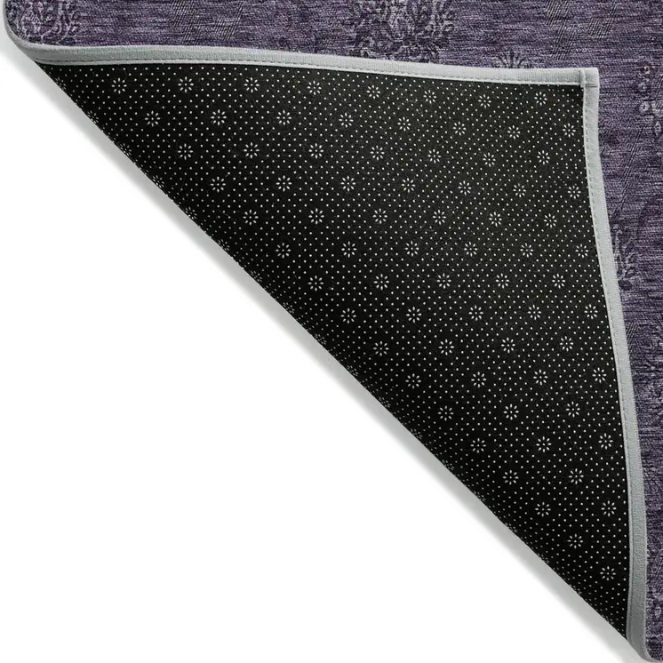 10' X 14' Eggplant And Purple Floral Washable Indoor Outdoor Area Rug