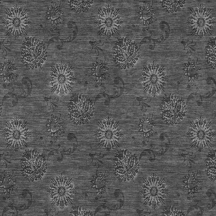 5' X 8' Gray And Charcoal Floral Washable Indoor Outdoor Area Rug