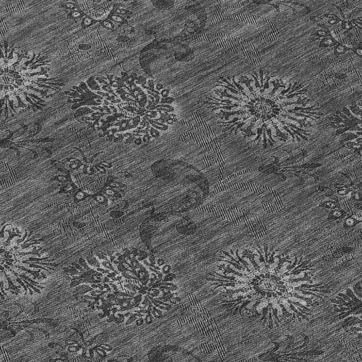 8' Gray And Charcoal Round Floral Washable Indoor Outdoor Area Rug