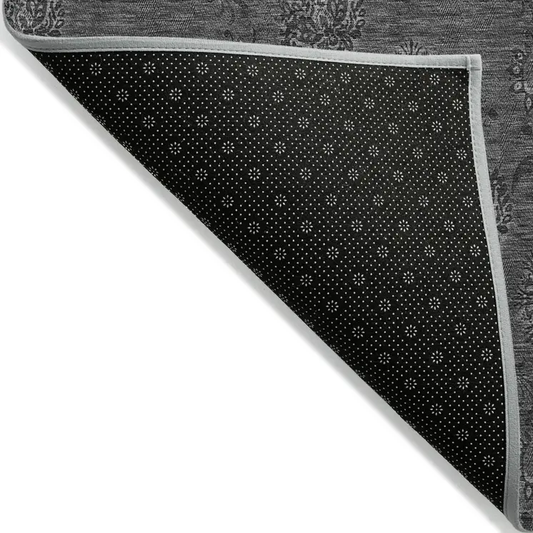 9' X 12' Gray And Charcoal Floral Washable Indoor Outdoor Area Rug