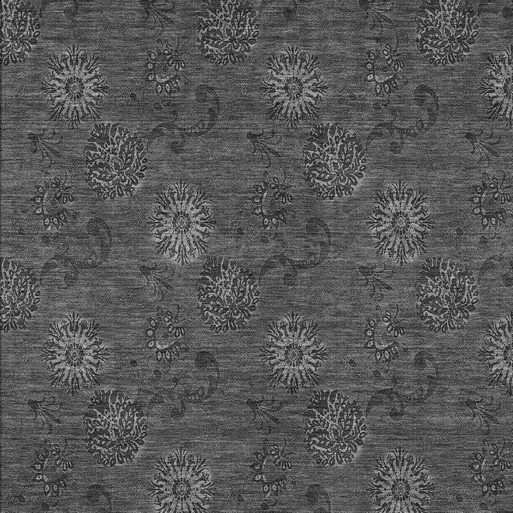 9' X 12' Gray And Charcoal Floral Washable Indoor Outdoor Area Rug