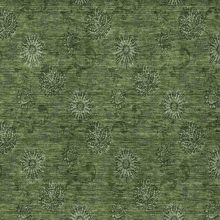9' X 12' Olive Green And Green Floral Washable Indoor Outdoor Area Rug