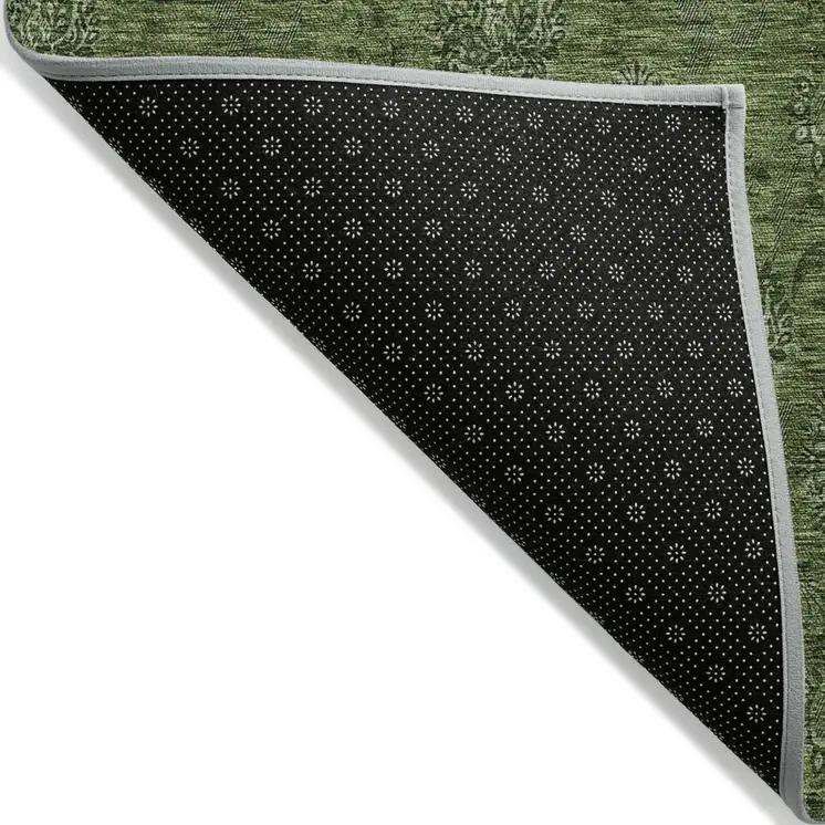 10' X 14' Olive Green And Green Floral Washable Indoor Outdoor Area Rug