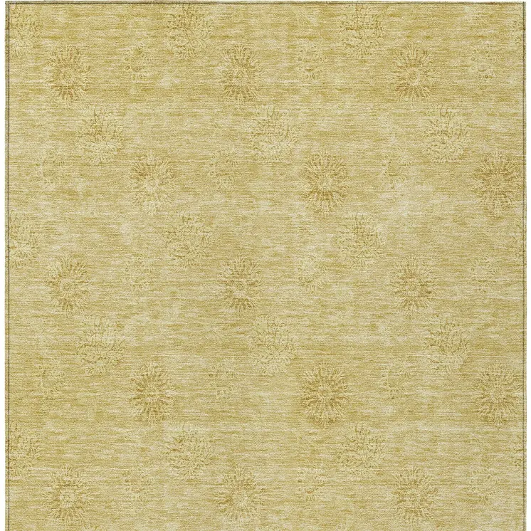5' X 8' Gold And Ivory Floral Washable Indoor Outdoor Area Rug