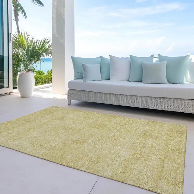 5' X 8' Gold And Ivory Floral Washable Indoor Outdoor Area Rug