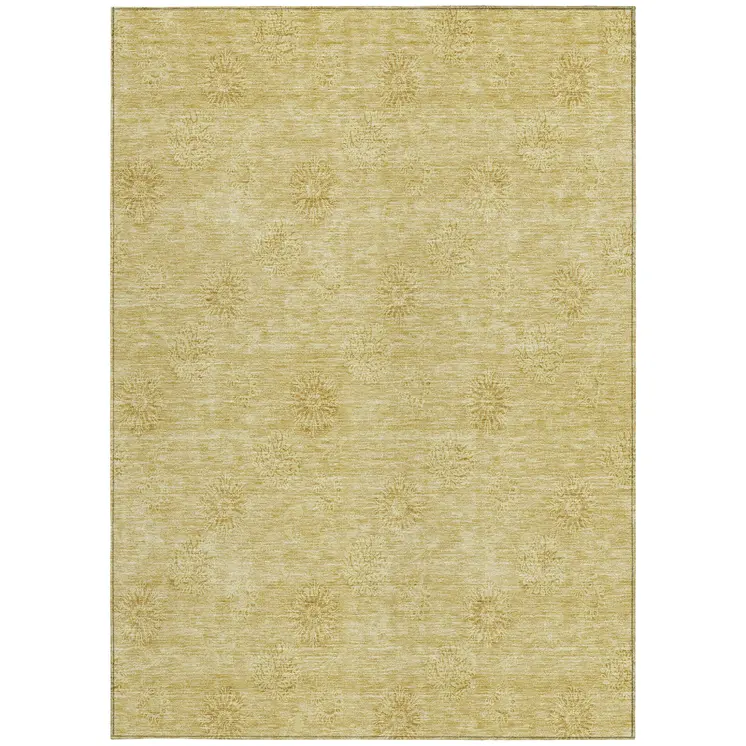 10' X 14' Gold And Ivory Floral Washable Indoor Outdoor Area Rug