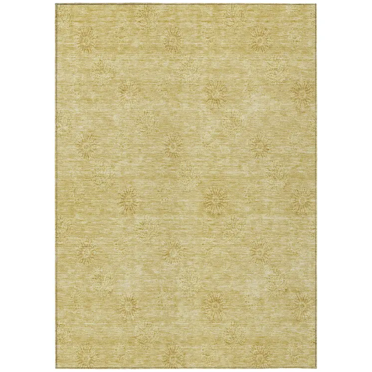 10' X 14' Gold And Ivory Floral Washable Indoor Outdoor Area Rug