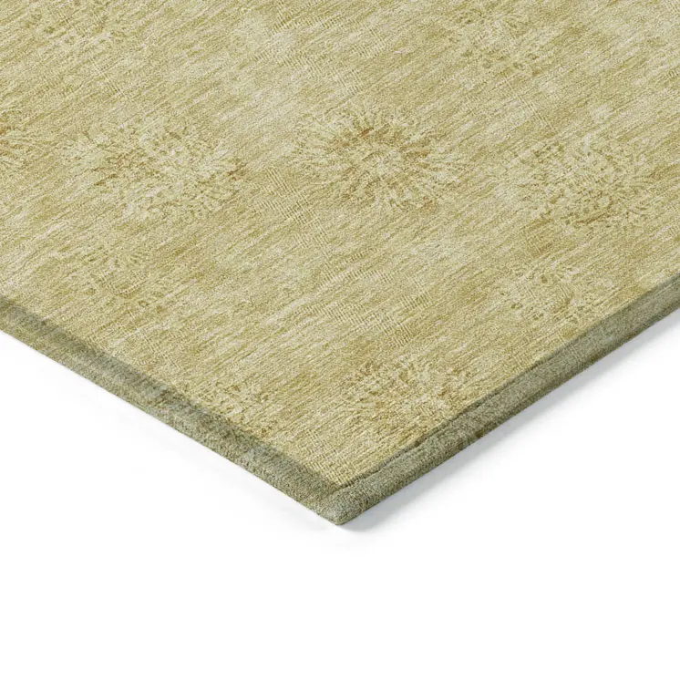 10' X 14' Gold And Ivory Floral Washable Indoor Outdoor Area Rug