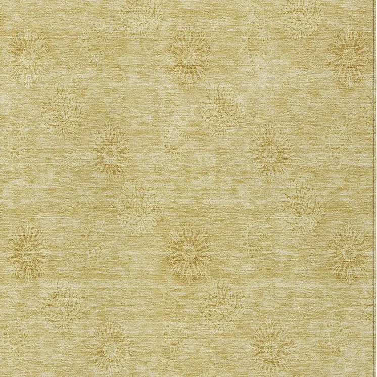 10' X 14' Gold And Ivory Floral Washable Indoor Outdoor Area Rug