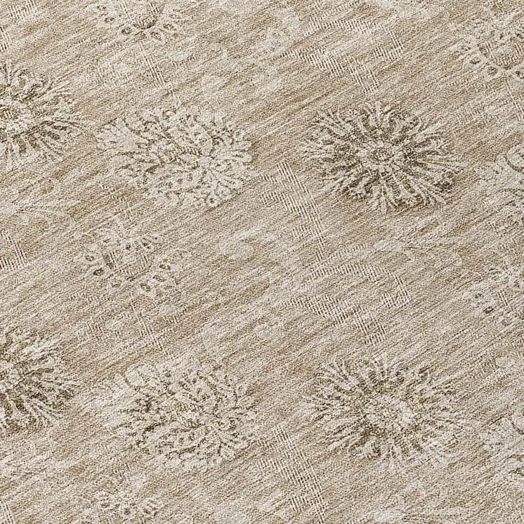 8' Khaki Beige And Tan Round Floral Washable Indoor Outdoor Area Rug