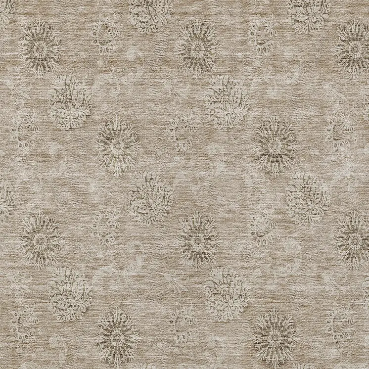 9' X 12' Khaki Beige And Tan Floral Washable Indoor Outdoor Area Rug