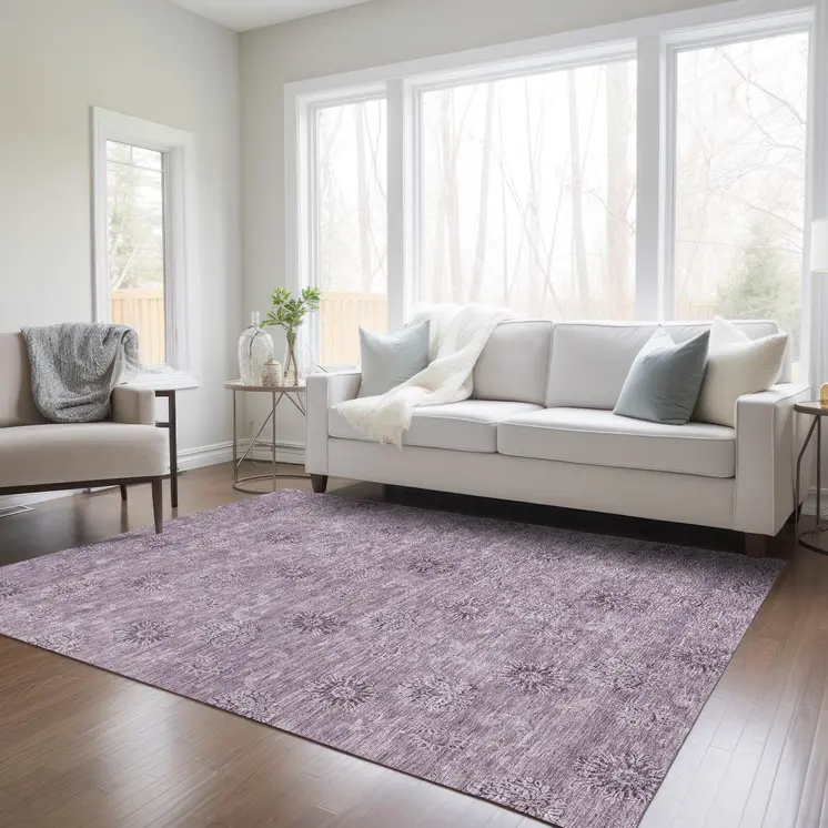 3' X 5' Plum And Purple Floral Washable Indoor Outdoor Area Rug